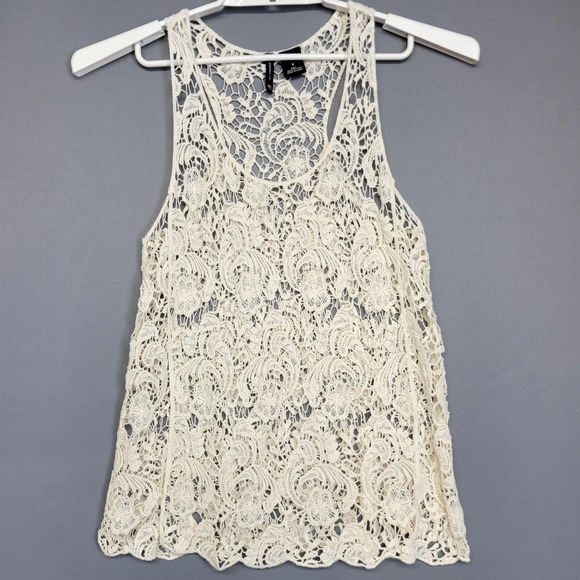 Boho Crochet Lace Tank Top Womens Small Ivory Sheer Festival New Directions - Picture 1 of 11
